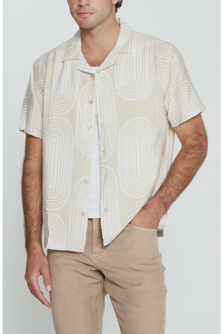 Adrien Geometric Print Camp Shirt, Main, color, SAND