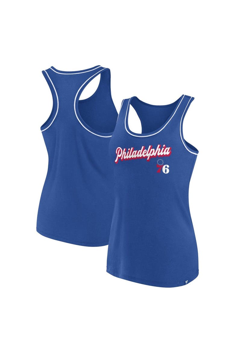 Women's Fanatics Branded Royal Philadelphia 76ers Wordmark Logo Racerback Tank Top, Main, color, Royal