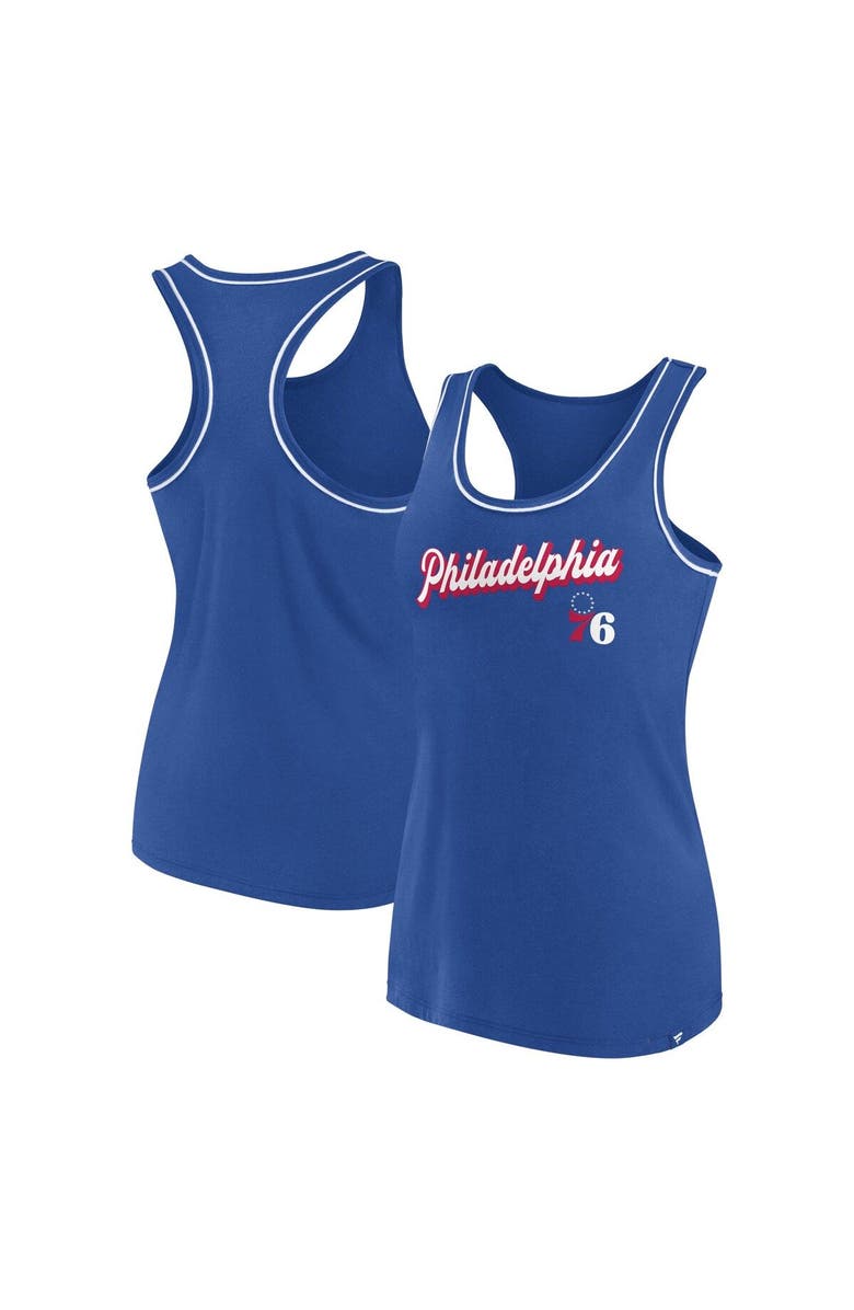FANATICS Women's Fanatics Branded Royal Philadelphia 76ers Wordmark Logo Racerback Tank Top, Main, color, Royal