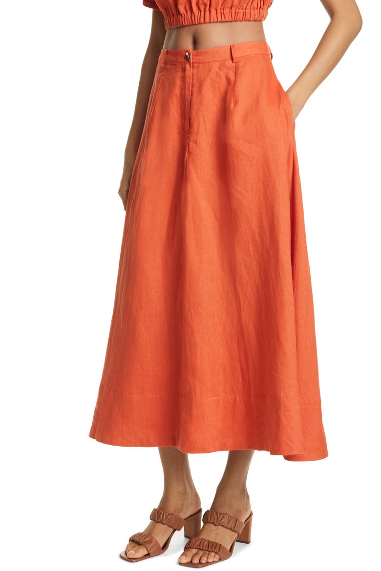 Cybele Linen Skirt, Alternate, color, BURNT OCHRE