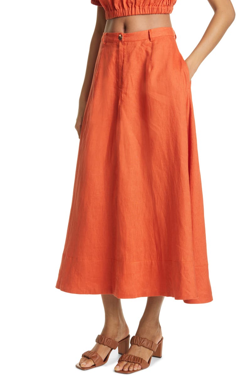 STAUD Cybele Linen Skirt, Alternate, color,