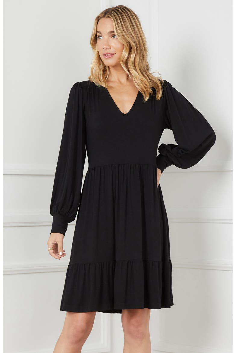 Long Sleeve Tiered Dress, Alternate, color, BLACK