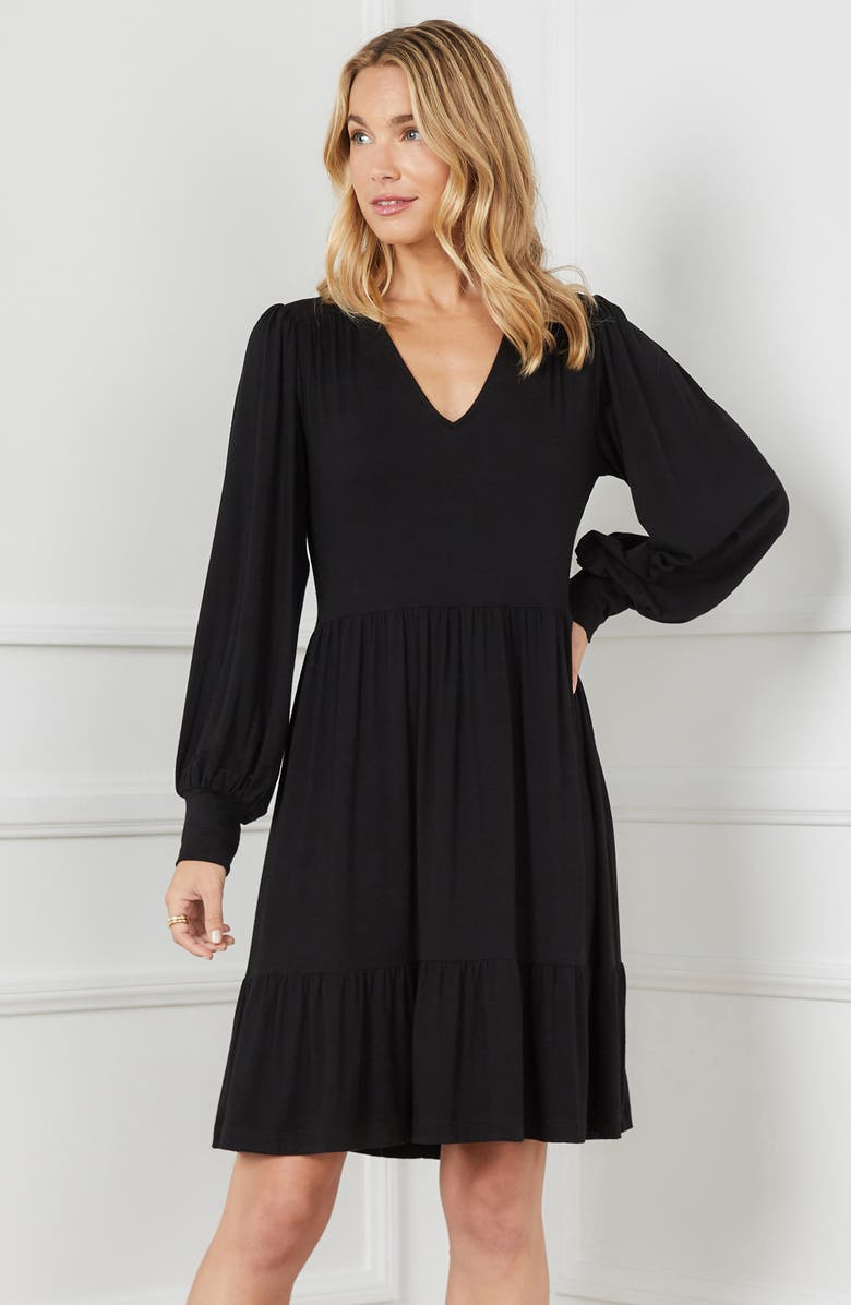 Karen Kane Tiered Long Sleeve Dress, Alternate, color, Black