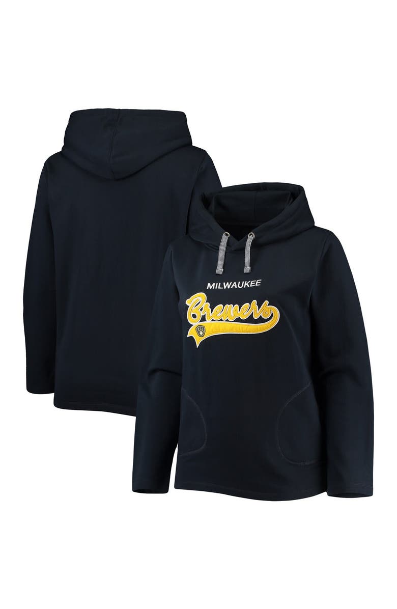 SOFT AS A GRAPE Women's Soft as a Grape Navy Milwaukee Brewers Plus Size Side Split Pullover Hoodie, Main, color, Navy