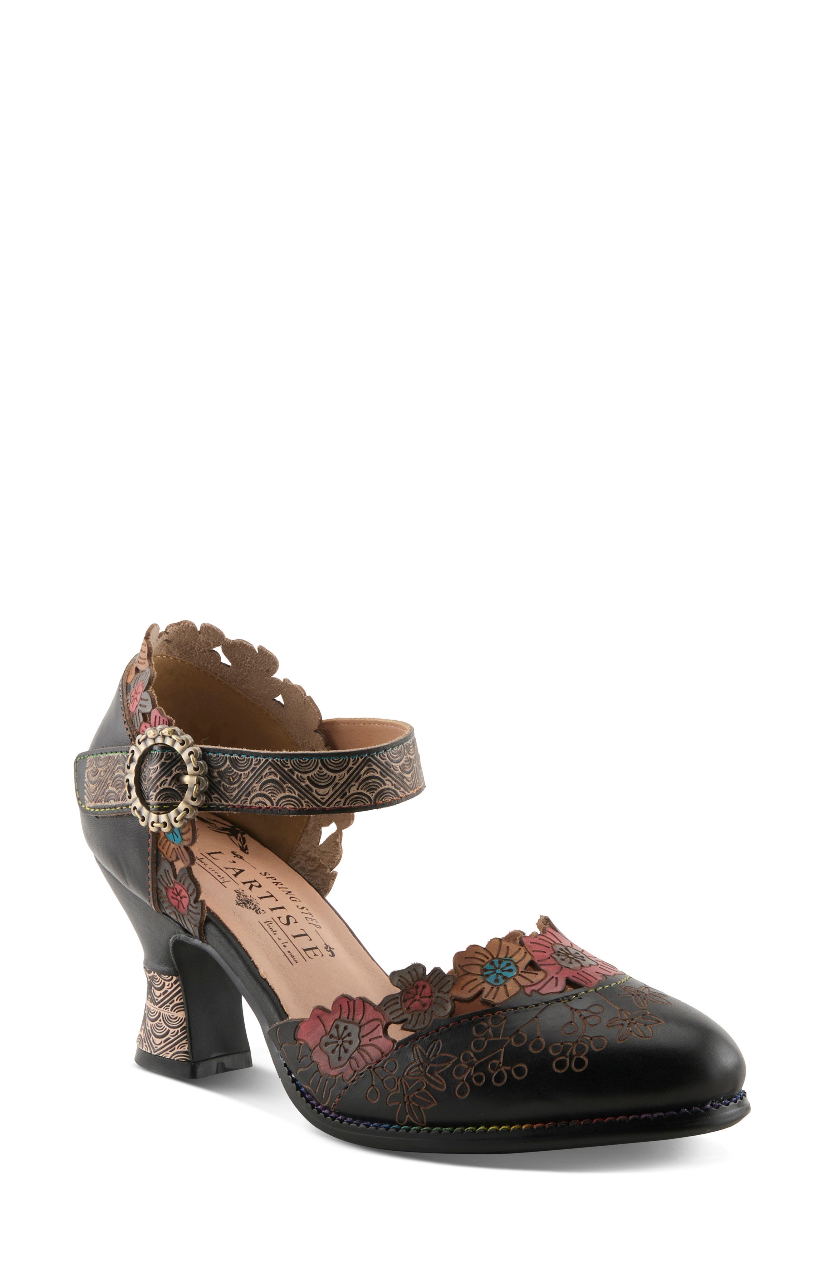 L'Artiste by Spring Step Happydance Ankle Strap Pump, Main, color, Black Multi