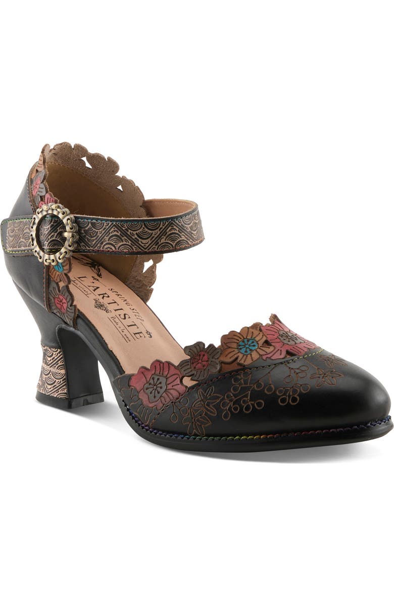 L'Artiste by Spring Step Happydance Ankle Strap Pump, Main, color, Black Multi