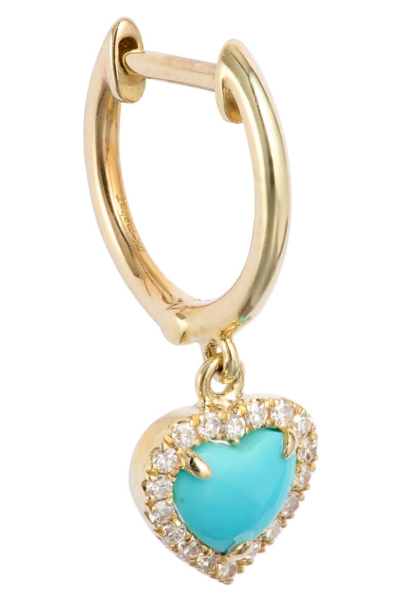 14k Gold Heart Turquoise & Diamond Hoop Earrings, Alternate, color, YELLOW GOLD