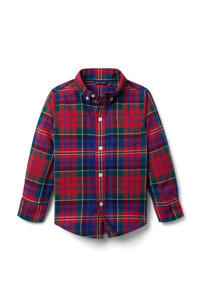 Janie and Jack Holiday Tartan Flannel Shirt, Main, color, Red