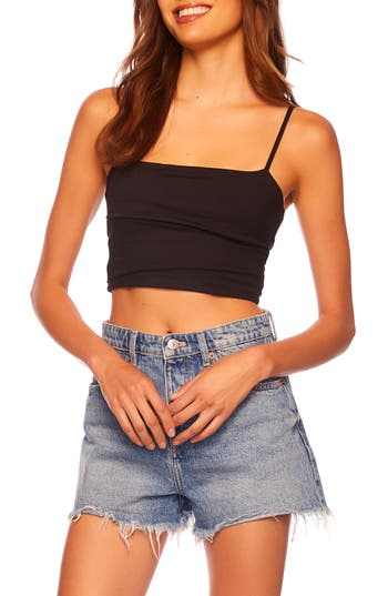 Susana Monaco Pleated Square Neck Crop Camisole In Black
