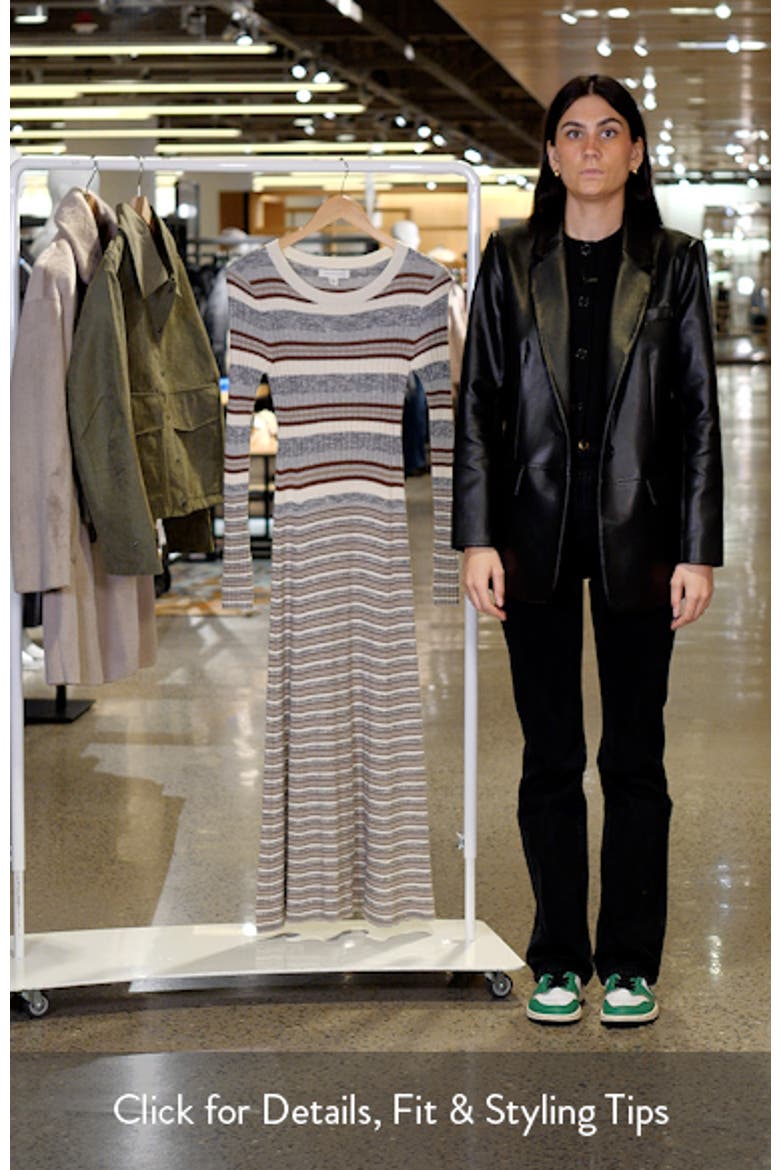 Stripe Long Sleeve Rib Midi Sweater Dress video