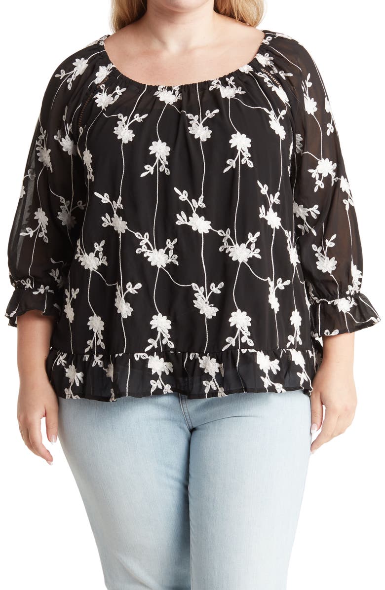 Forgotten Grace Embroidered Ruffle Trim Blouse, Main, color, 