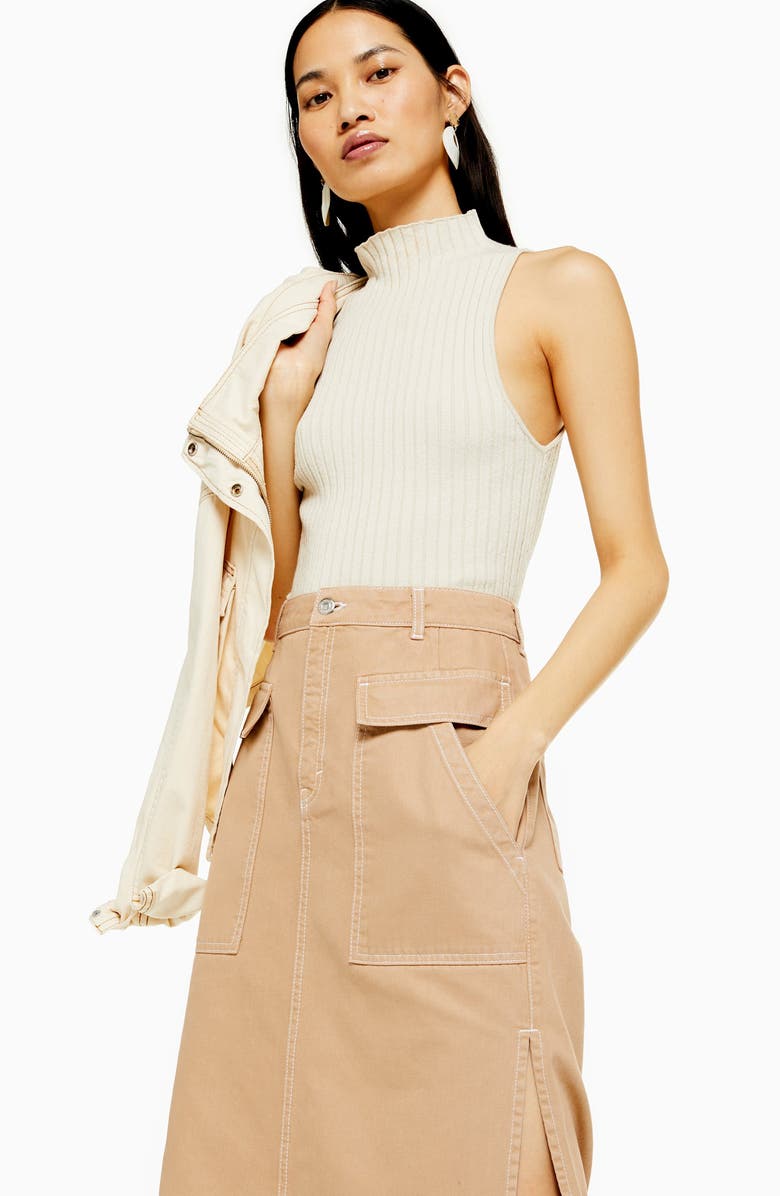 Topshop Pocket Midi Skirt, Alternate, color,