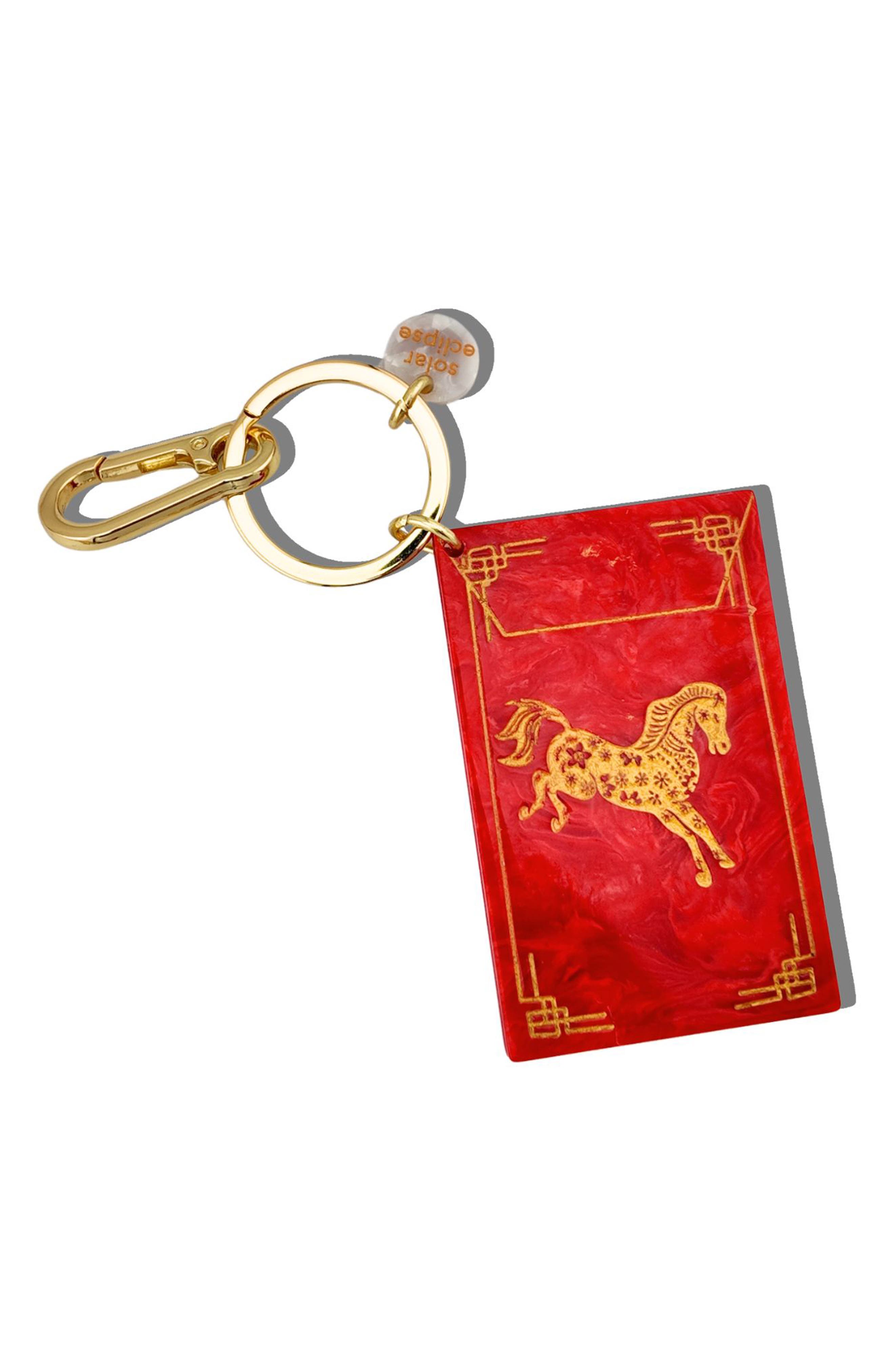 Solar Eclipse Hand Painted Year of the Horse Red Packet Key Chain Bag Charm, Main, color, Red
