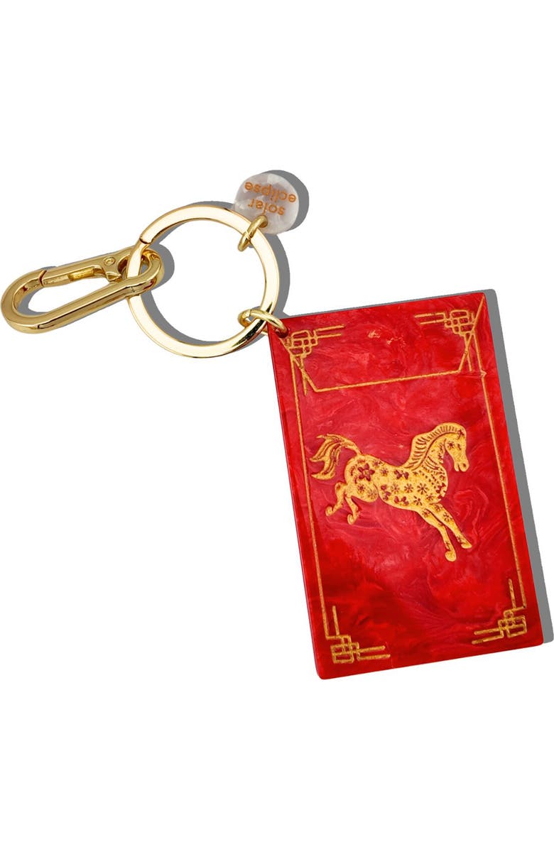 Solar Eclipse Hand Painted Year of the Horse Red Packet Key Chain Bag Charm, Main, color, Red