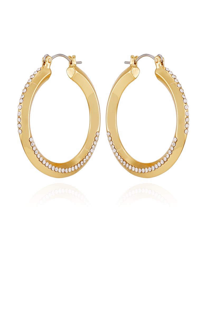 Crystal Accent Sculpted Gold- Hoop Earrings, Alternate, color, 14K Gold Plated