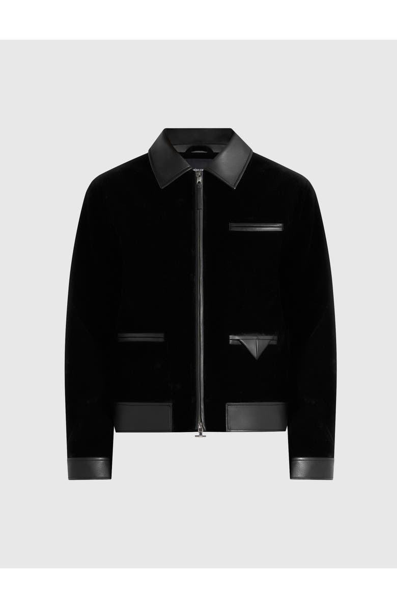 Manière De Voir Tony Velvet & Leather Contrast Jacket, Alternate, color, Black