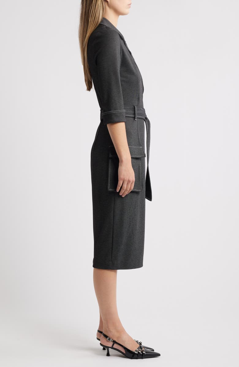 Black Halo Iria Tie Belt Denim Sheath Dress, Alternate, color,