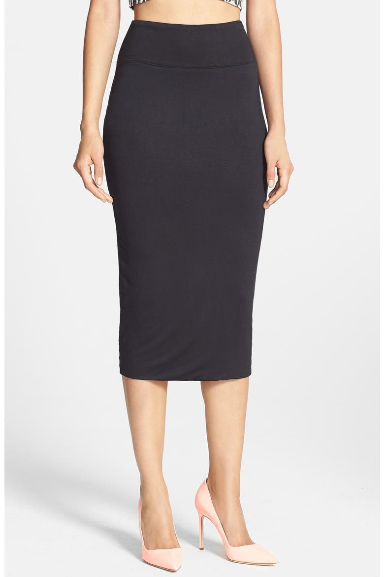 High Waist Tube Midi Skirt, Main, color, BLACK