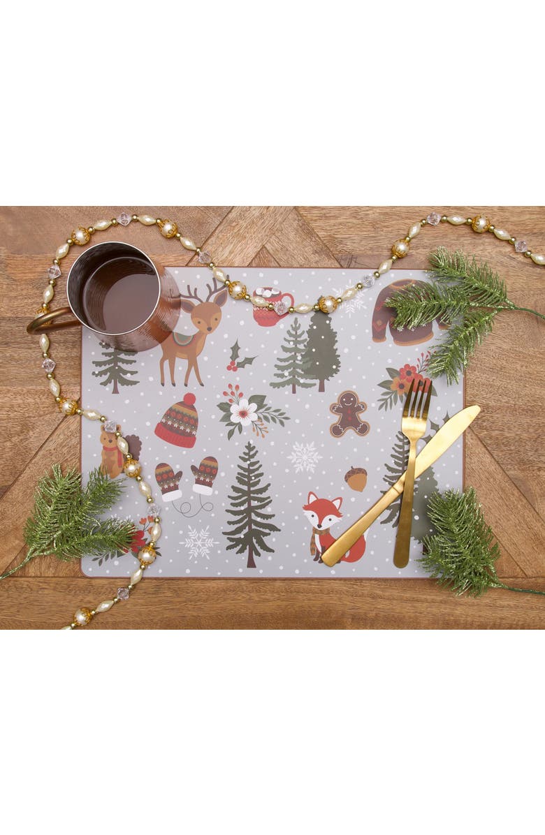 C&F Home Woodland Christmas Hardboard Placemats Set of 6, Alternate, color, Green