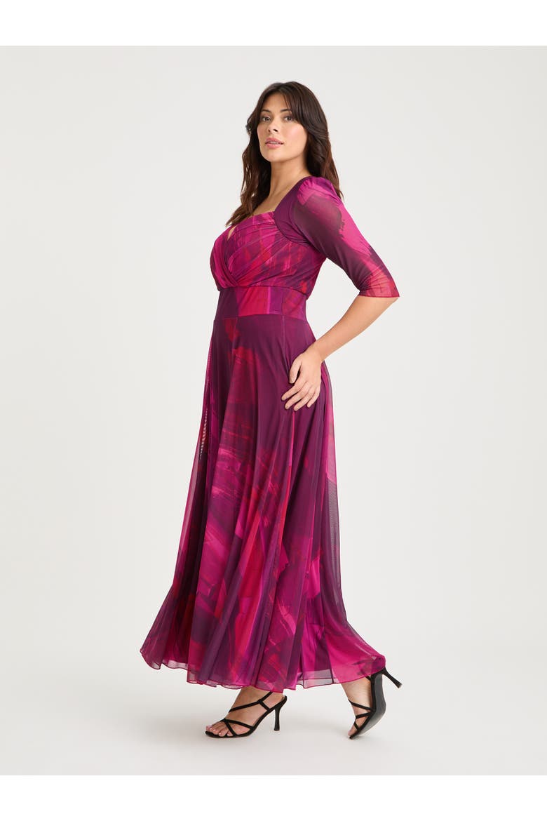 Elizabeth Abstract Print Mesh Maxi Gown, Alternate, color, Wine Abstract