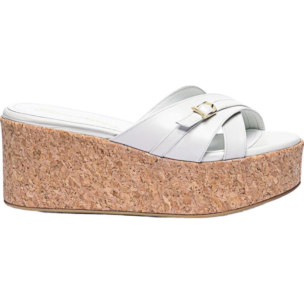 Santoni White Leather Wedge In White