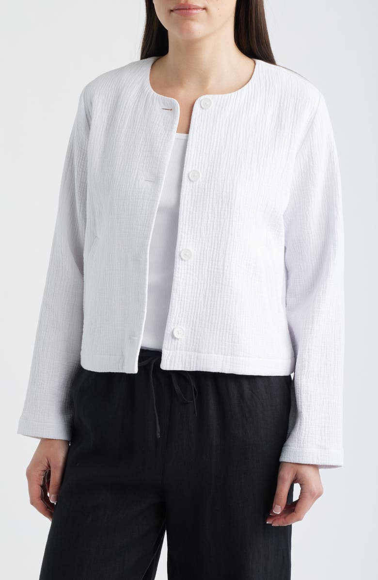 Eileen Fisher Organic Cotton Gauze Jacket, Alternate, color, White