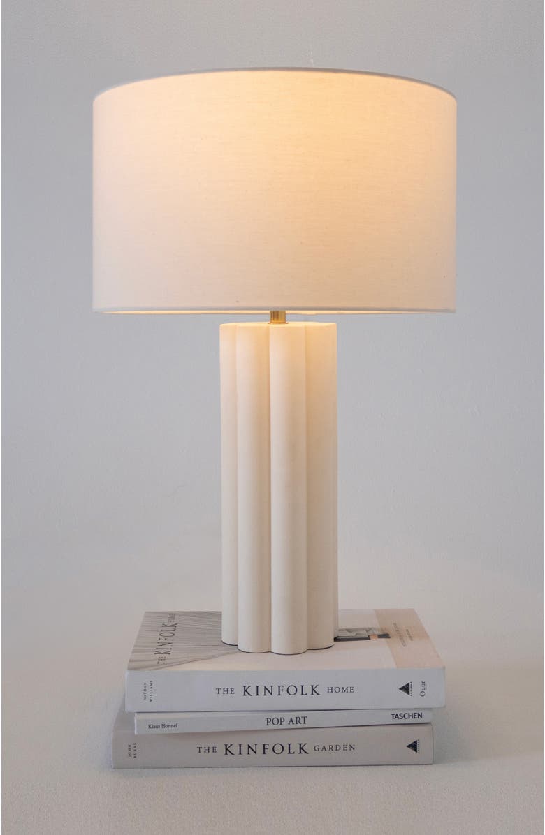 Brightech Becca 24" LED Geometric Pillar Table Lamp with Cream Fabric Shade, Bulb Included, Alternate, color,