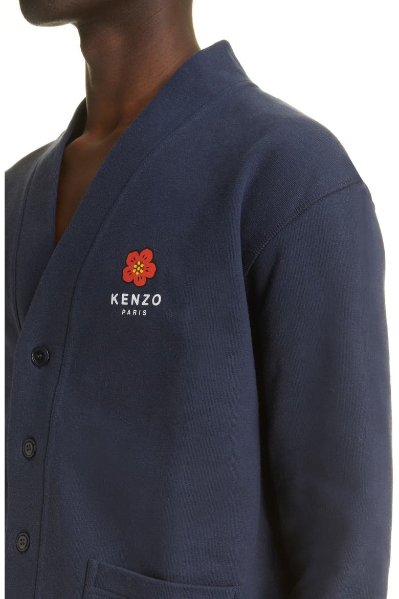 Boke Flower Graphic Fleece Cardigan, Alternate, color, MIDNIGHT BLUE