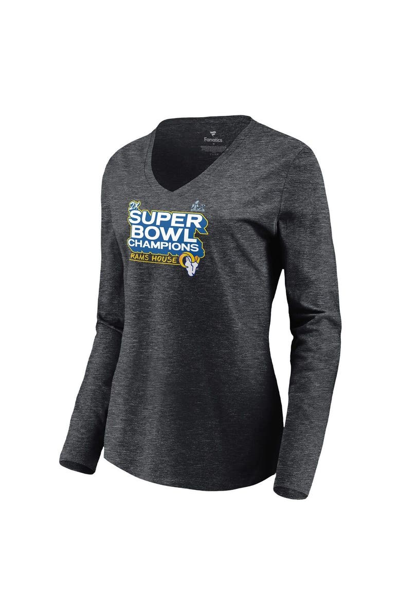 FANATICS Women's Fanatics Branded Charcoal Los Angeles Rams Super Bowl LVI Champions Parade V-Neck Long Sleeve T-Shirt, Alternate, color, 