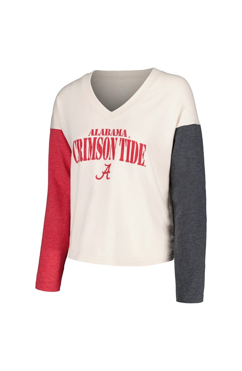 Wes & Willy Women's Wes & Willy Cream Alabama Crimson Tide Colorblock Long Sleeve V-Neck T-Shirt and Shorts Set, Alternate, color, 