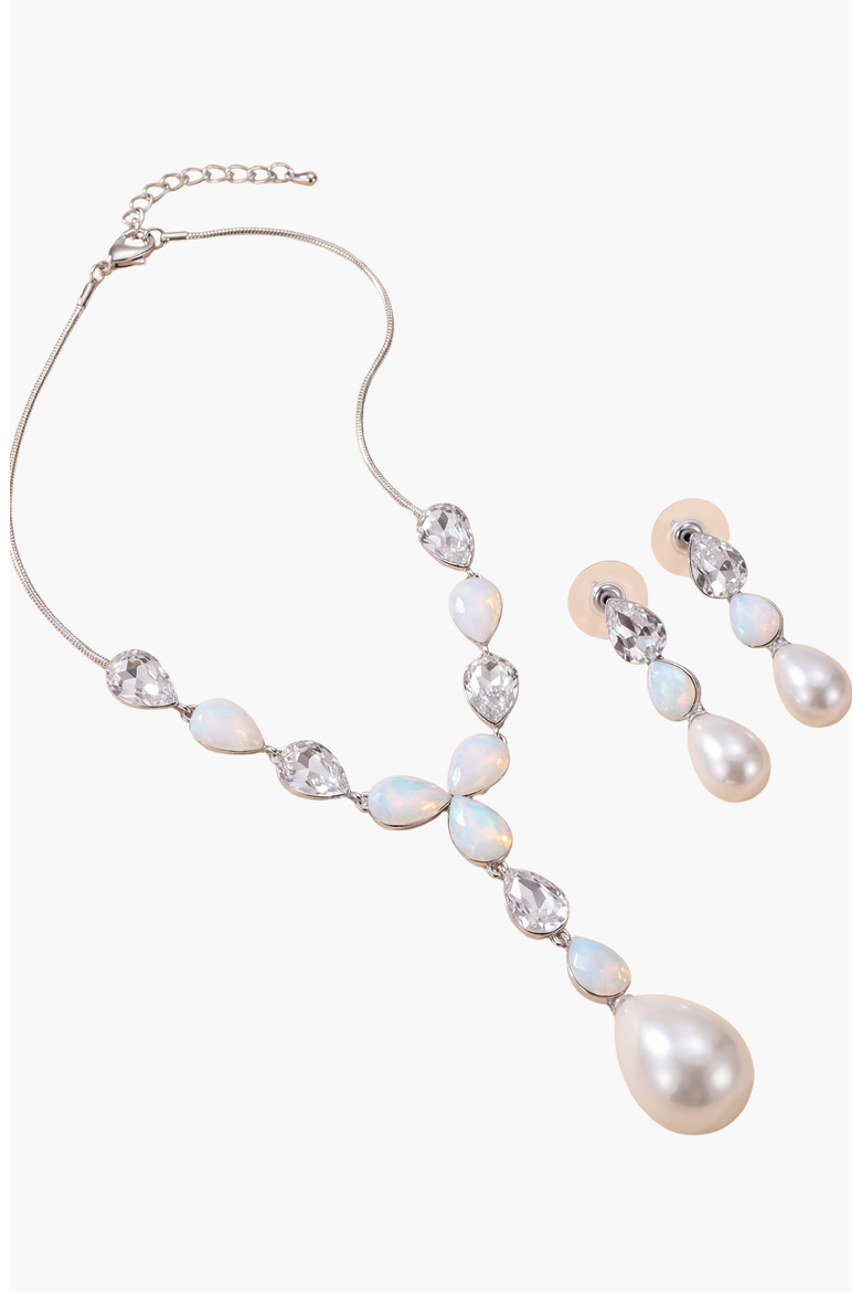 Pearl Drop Necklace and Earrings Set, Alternate, color, Silver