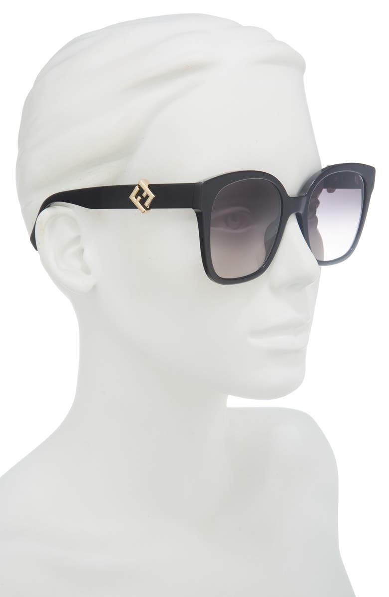 Fendi FF Diamonds 55mm Gradient Square Sunglasses, Alternate, color, Shiny Black / Gradient Smoke