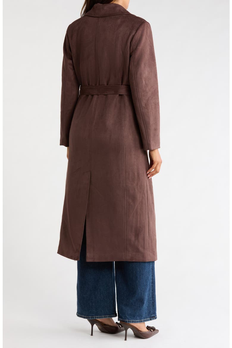 Long Faux Suede Belted Jacket, Alternate, color, DK BROWN