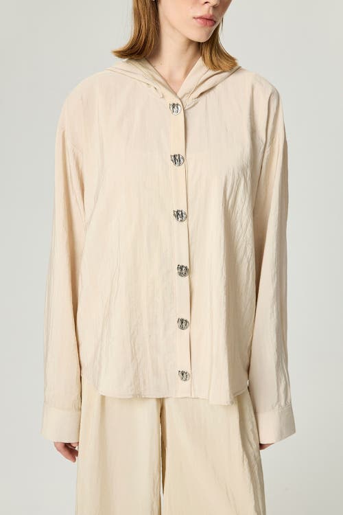 Nocturne Hooded Shirt With Snap Button Details In Neutral