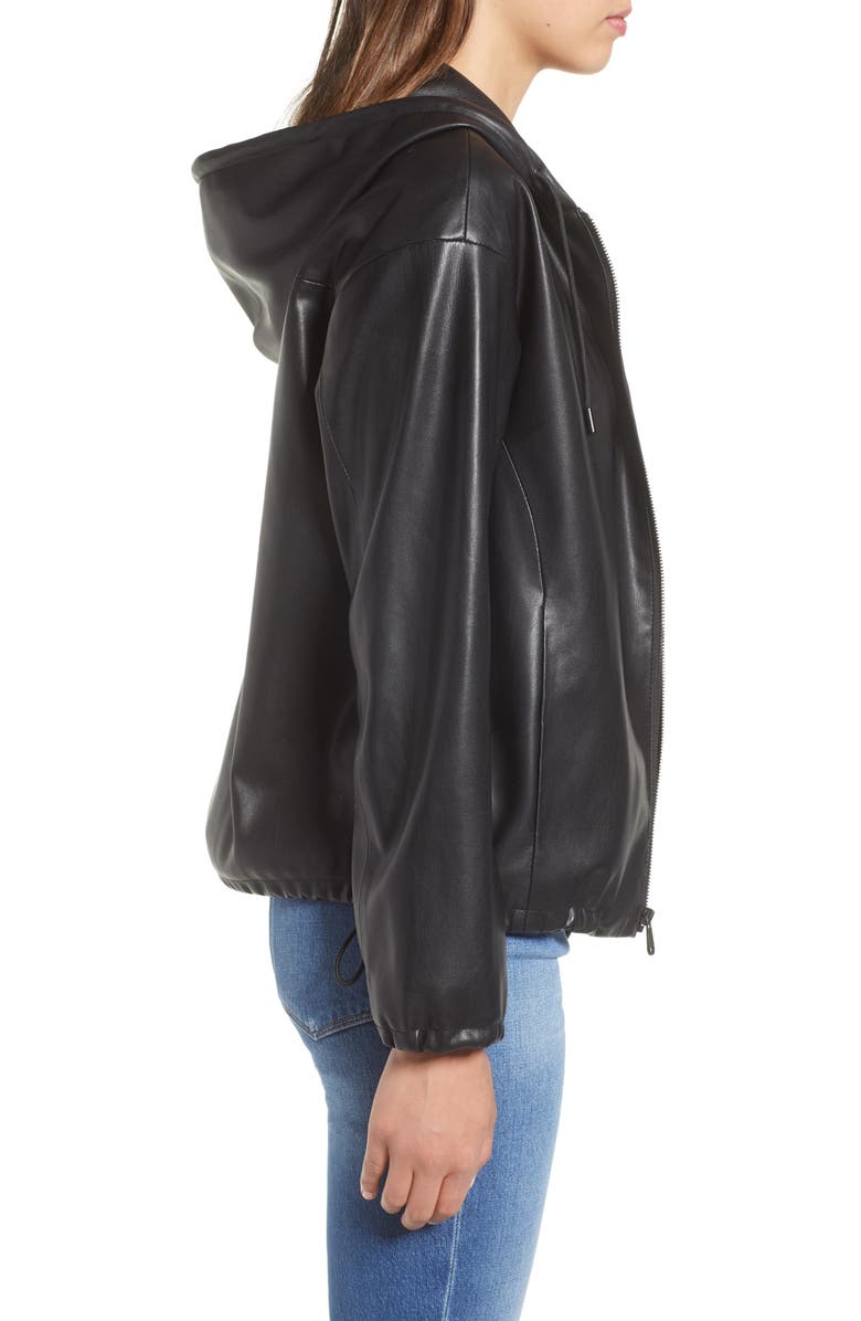 Sam Edelman Faux Leather Zip Hoodie, Alternate, color, 