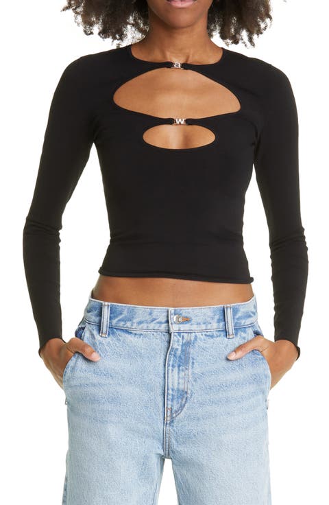 Cutout Long Sleeve Crewneck Crop Top