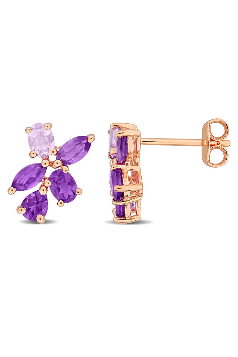 Amethyst Floral Cluster Earrings Rose-Plated, Main, color, Amethyst
