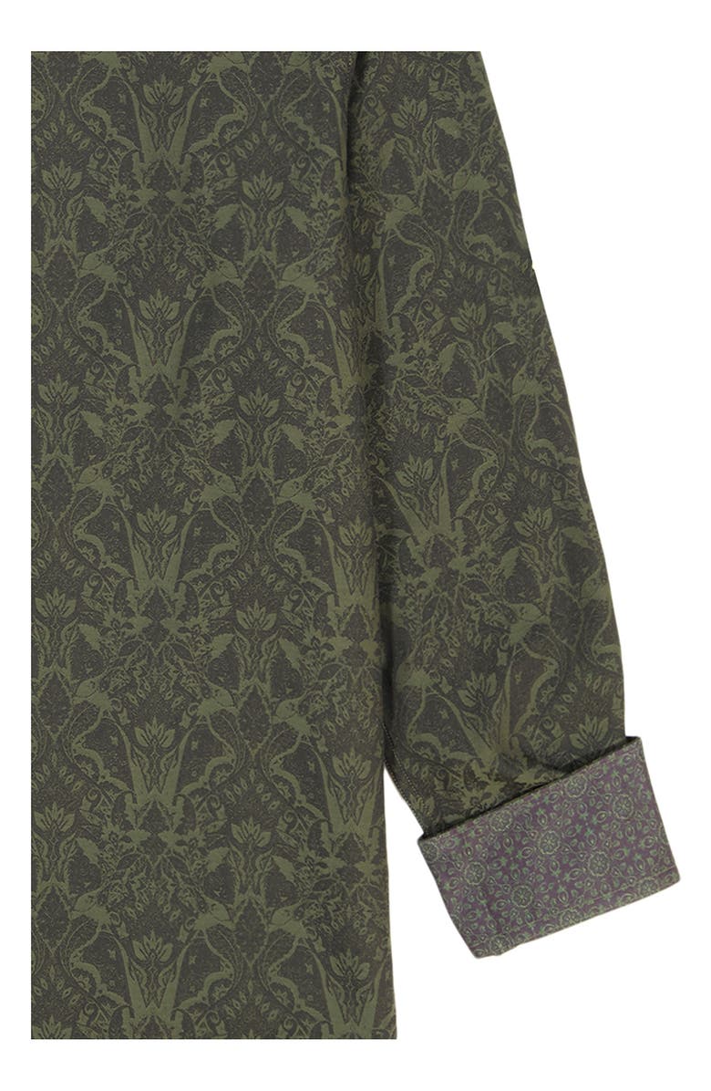 Robert Graham Highland Damask Pattern Stretch Cotton Button-Up Shirt, Alternate, color, Olive