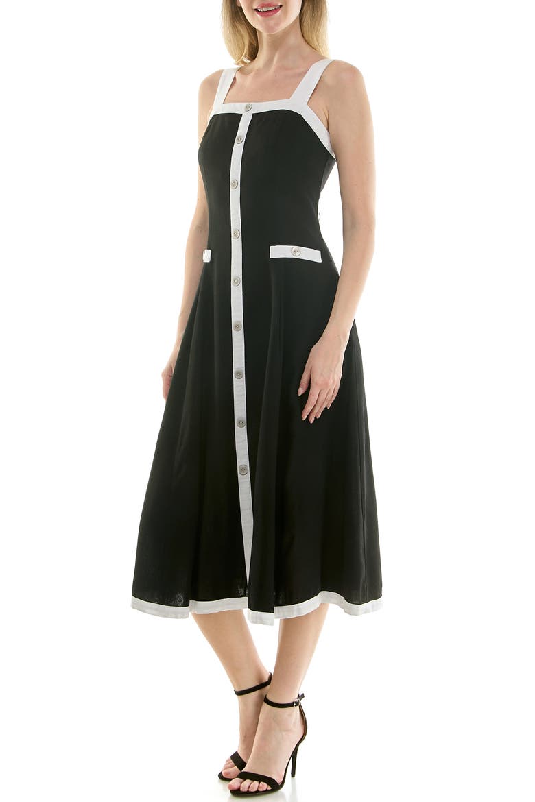 Square Neck Fit & Flare Midi Dress, Alternate, color, BLACK / IVORY