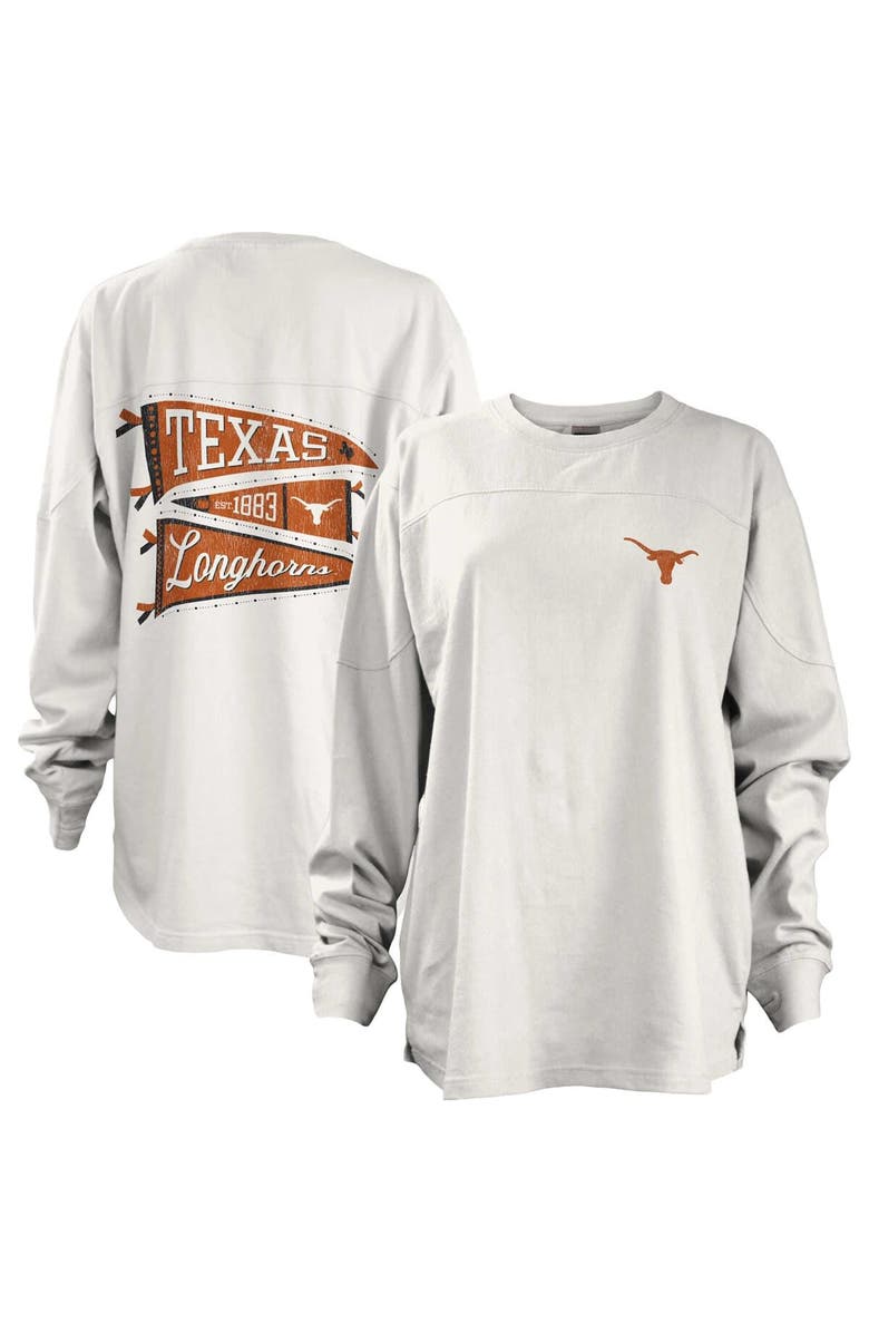 PRESSBOX Women's Pressbox White Texas Longhorns Pennant Stack Oversized Long Sleeve T-Shirt, Main, color,