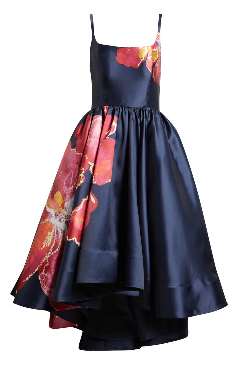 Hutch Shyloh Floral Mikado High-Low Gown, Alternate, color, Navy/ Raspberry Watercolor