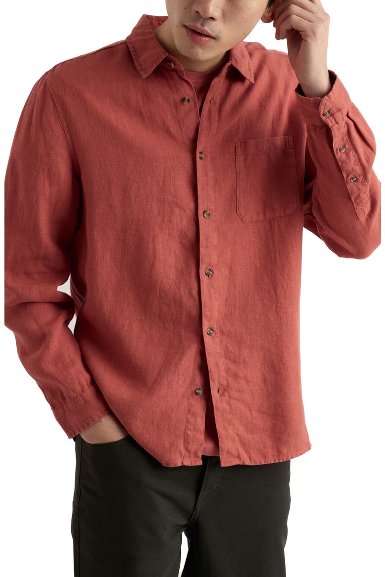 Curator Slub Linen Button-Up Shirt, Main, color, DUSTY COPPER