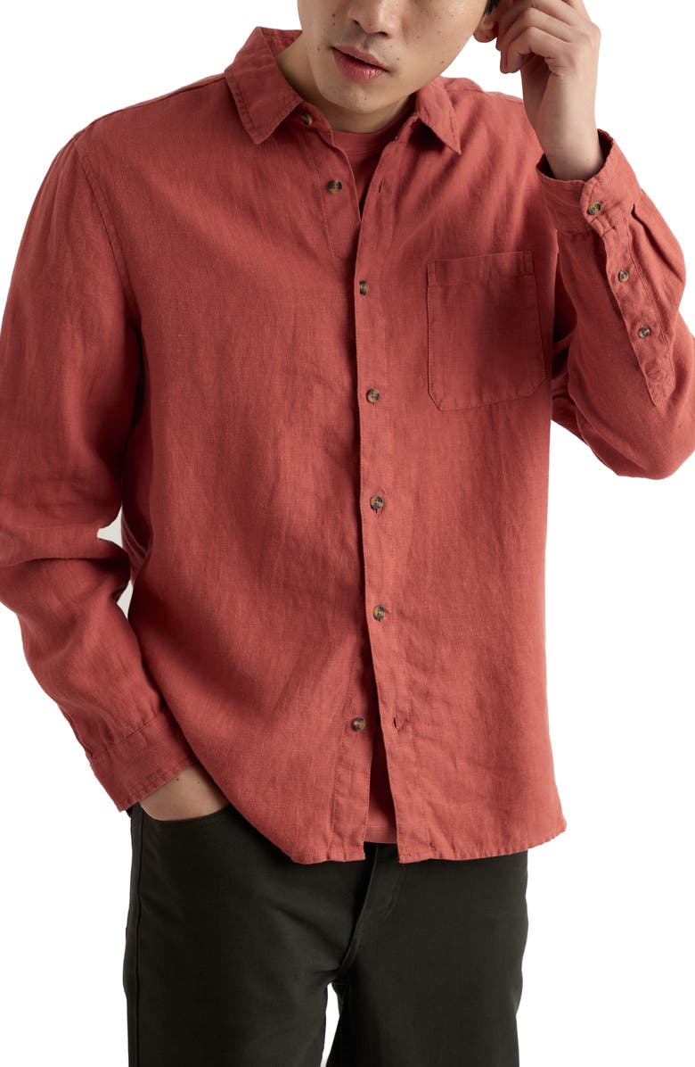 Seasalt Cornwall Curator Slub Linen Button-Up Shirt, Main, color, Dusty Copper