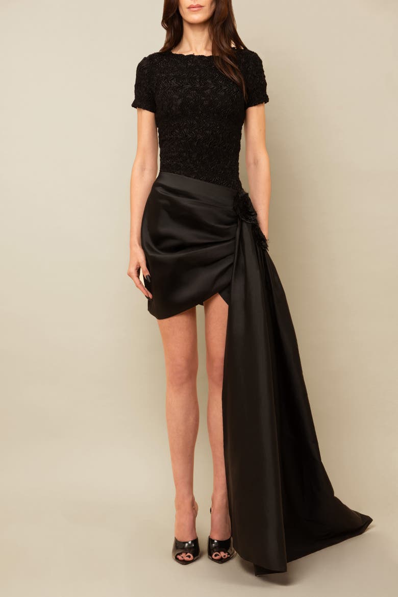 Sanderson Luxurious Asymmetrical Taffeta Skirt, Main, color, Black