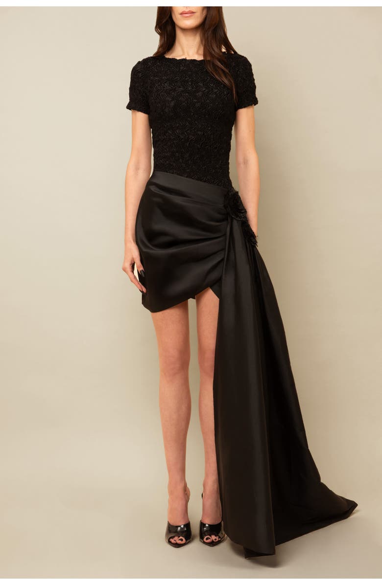 Contessa Mills Sanderson Luxurious Asymmetrical Taffeta Skirt, Main, color, Black