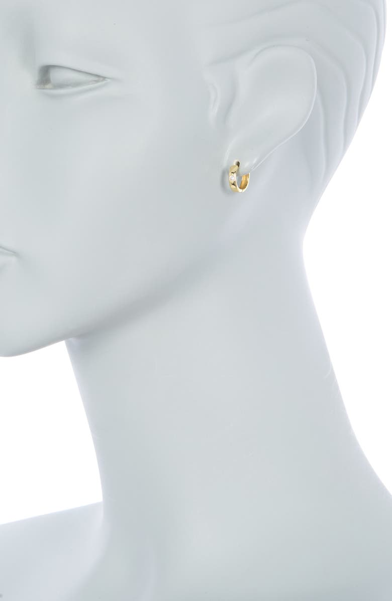 NORDSTROM RACK 12mm Stone Inlay Huggie Hoop Earrings, Alternate, color, Clear- Gold