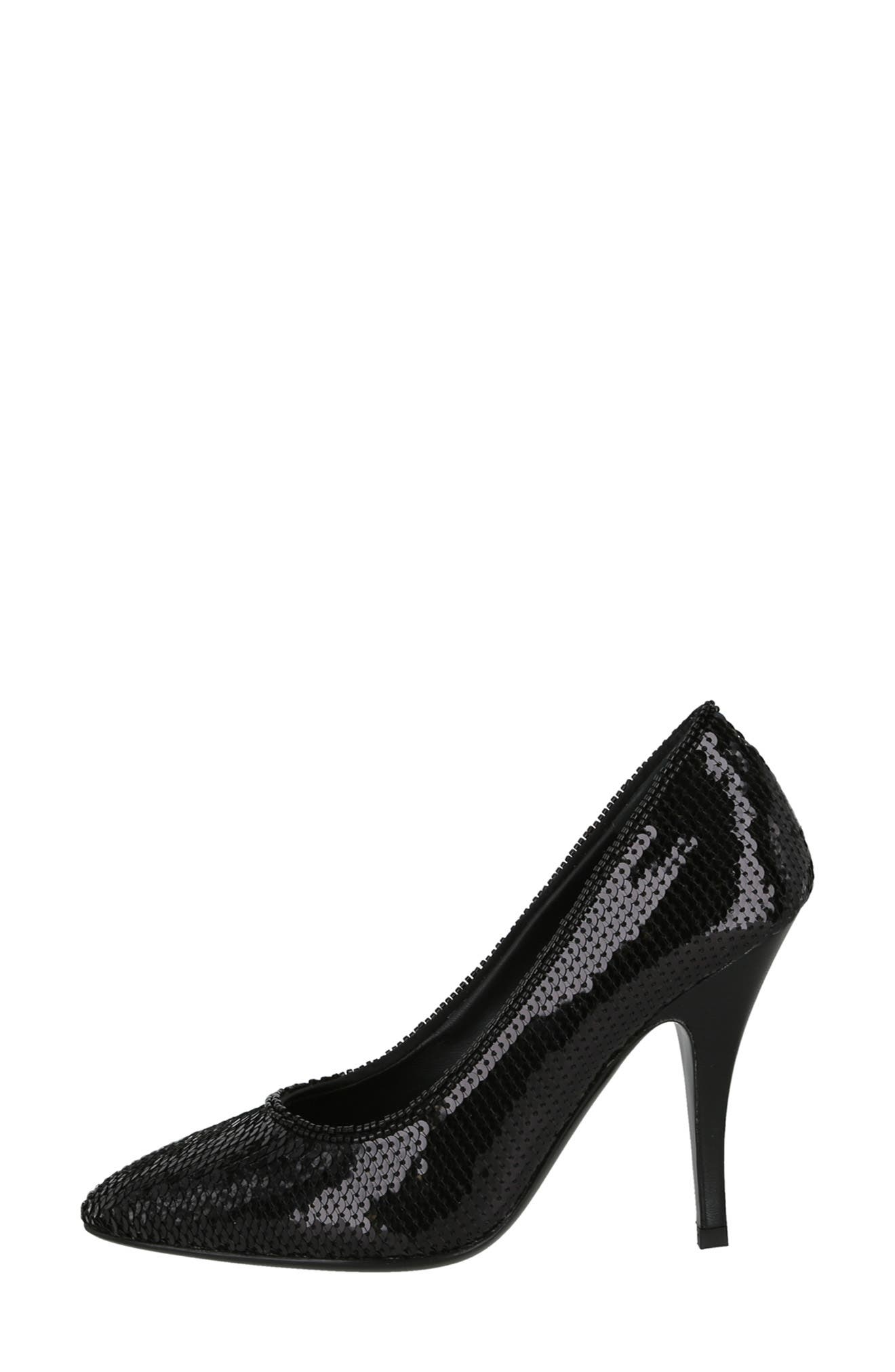 FERRAGAMO Judy Sequin Pointed Toe Pump, Alternate, color, Black