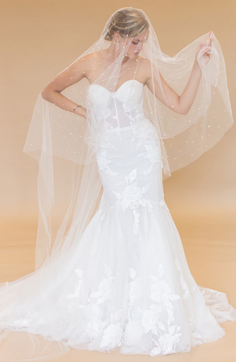 Brides & Hairpins Baylin Imitation Pearl Floor Length Chapel Veil, Alternate, color, Ivory