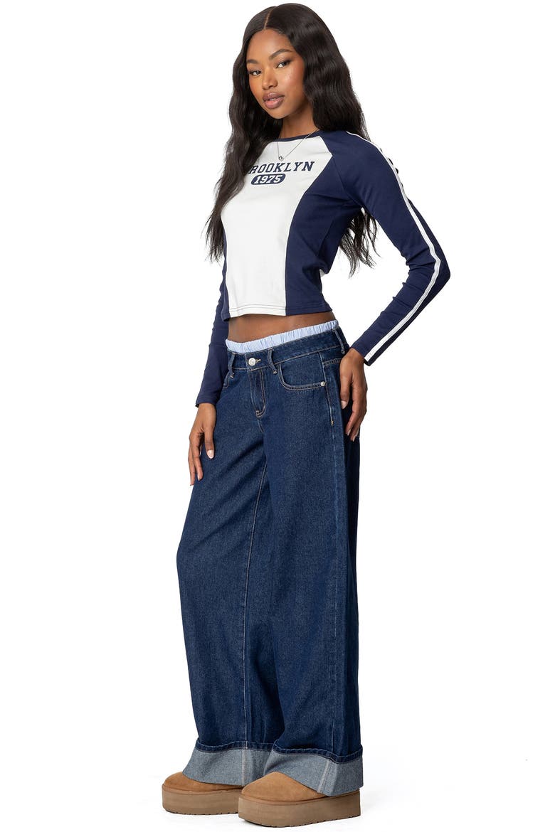 Boxer Detail Low Rise Cuffed Wide Leg Jeans, Alternate, color, DARK-BLUE