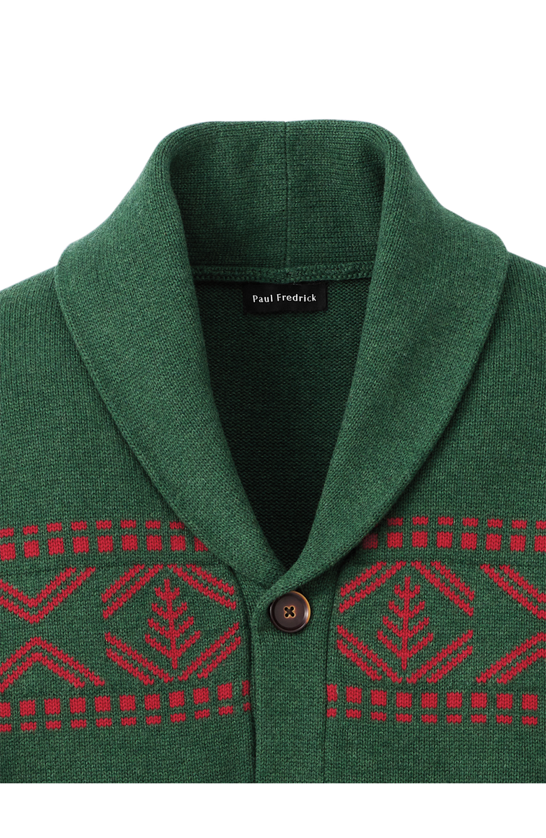 Paul Fredrick Cotton Button Front Fair Isle Shawl Collar Cardigan Sweater, Alternate, color, Green
